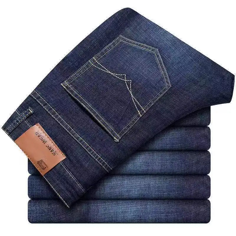 Jeans Rectos de Mezclilla para Hombre – Estilo Casual de Negocios, Azul y Negro
