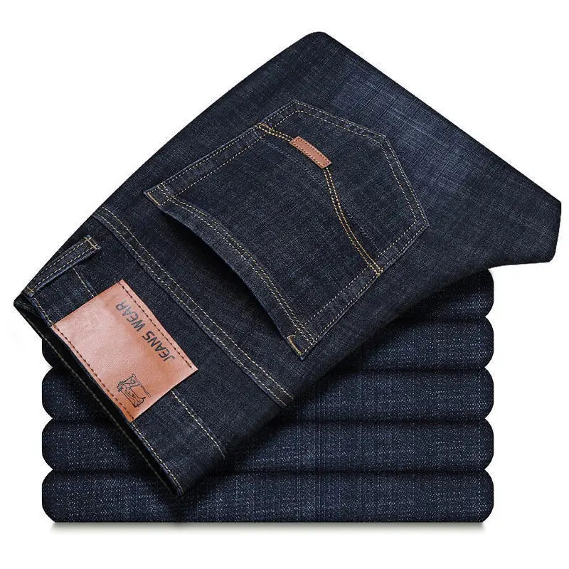 Jeans Rectos de Mezclilla para Hombre – Estilo Casual de Negocios, Azul y Negro