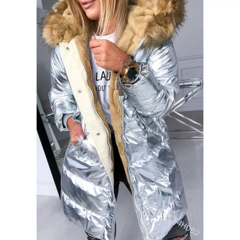 Chamarra Acolchada para Mujer – Abrigo Slim Grueso con Cuello de Pelo Sintético 2024