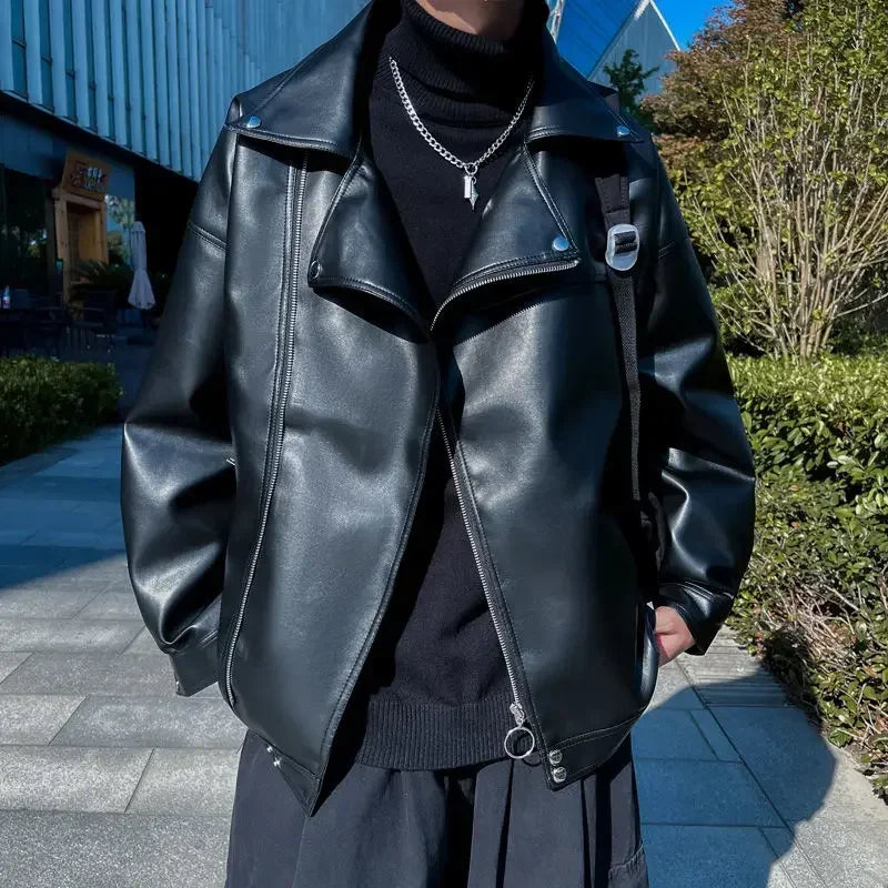 Blazer Tipo Leather Moto Hombre 2025 – Estilo Coreano