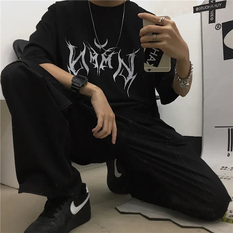 Camiseta Oversize de Mujer Estilo Hip-Hop con Estampado Punk