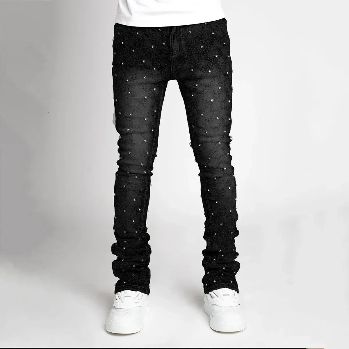 Jeans Apilados para Hombre Slim Fit con Stretch y Detalles de Perlas – Denim de Moda