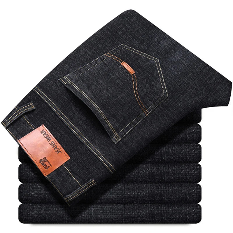 Jeans Slim Casual para Hombre de Mezclilla – Estilo Clásico, Elásticos, Negro y Azul