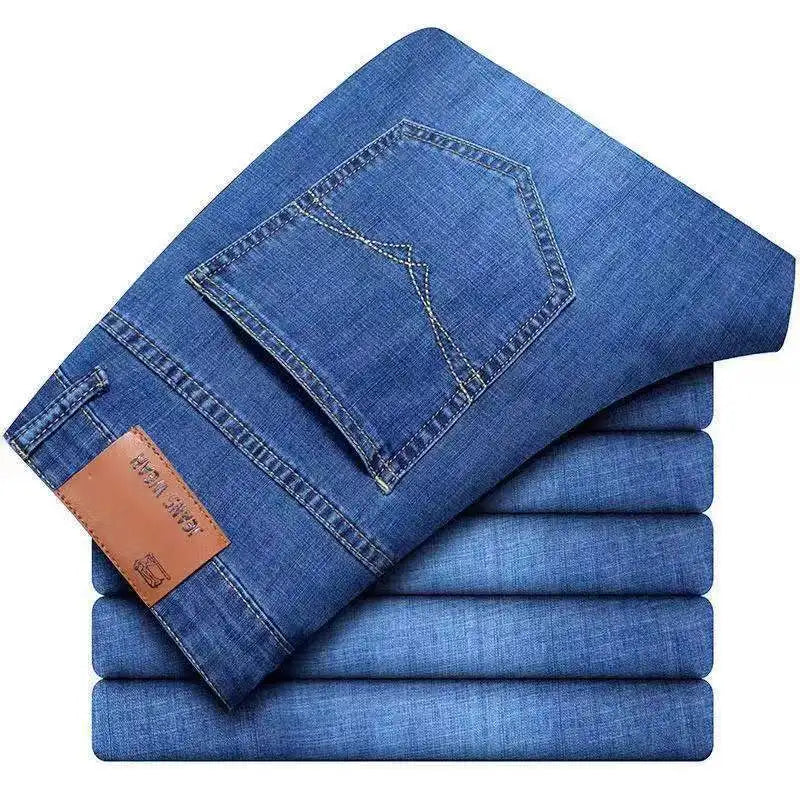 Jeans Rectos de Mezclilla para Hombre – Estilo Casual de Negocios, Azul y Negro