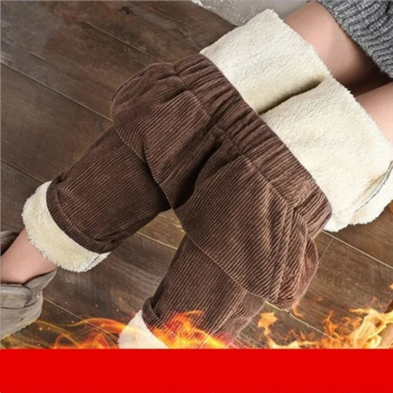 Pantalón Casual de Mujer de Pana Gruesa con Cintura Alta – Otoño / Invierno