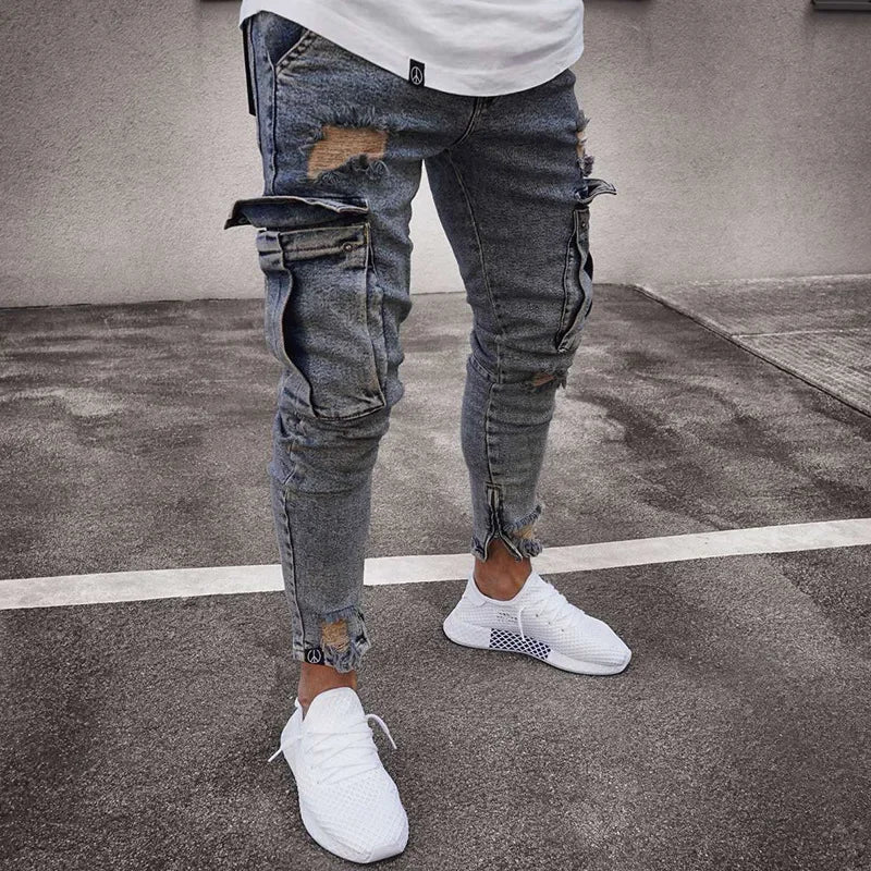 Jeans Streetwear Baggy con Bolsillos de Mezclilla – Pantalón Casual para Hombre