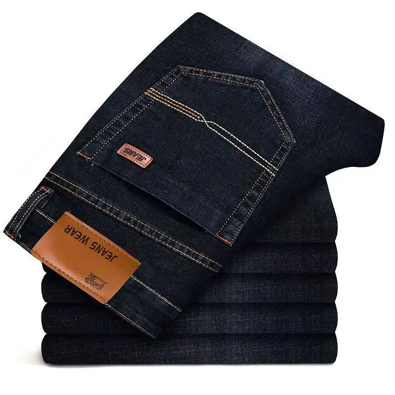 Jeans Rectos de Mezclilla para Hombre – Estilo Casual de Negocios, Azul y Negro