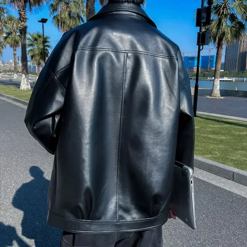 Blazer Tipo Leather Moto Hombre 2025 – Estilo Coreano