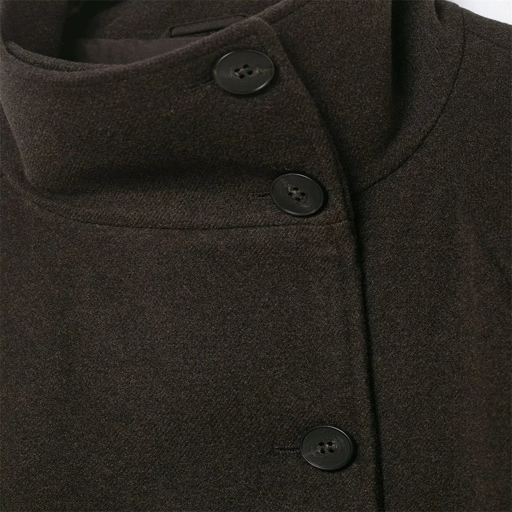 Abrigo Nuevo de Mujer – Moda 2024, Cuello Alto y Cinturón, Diseño Simple y Elegante