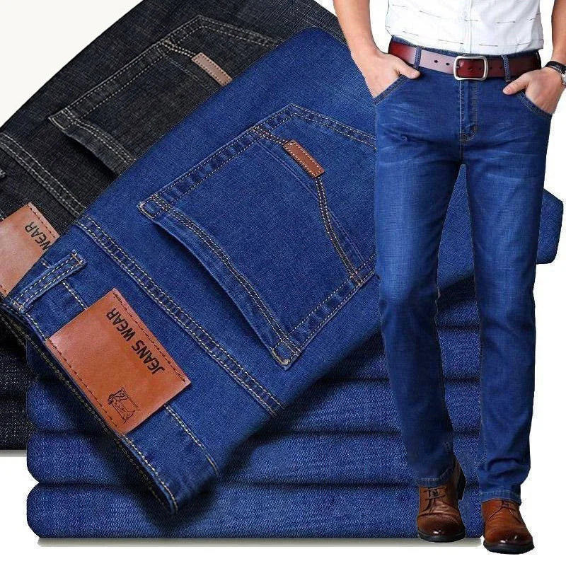 Jeans Slim Casual para Hombre de Mezclilla – Estilo Clásico, Elásticos, Negro y Azul