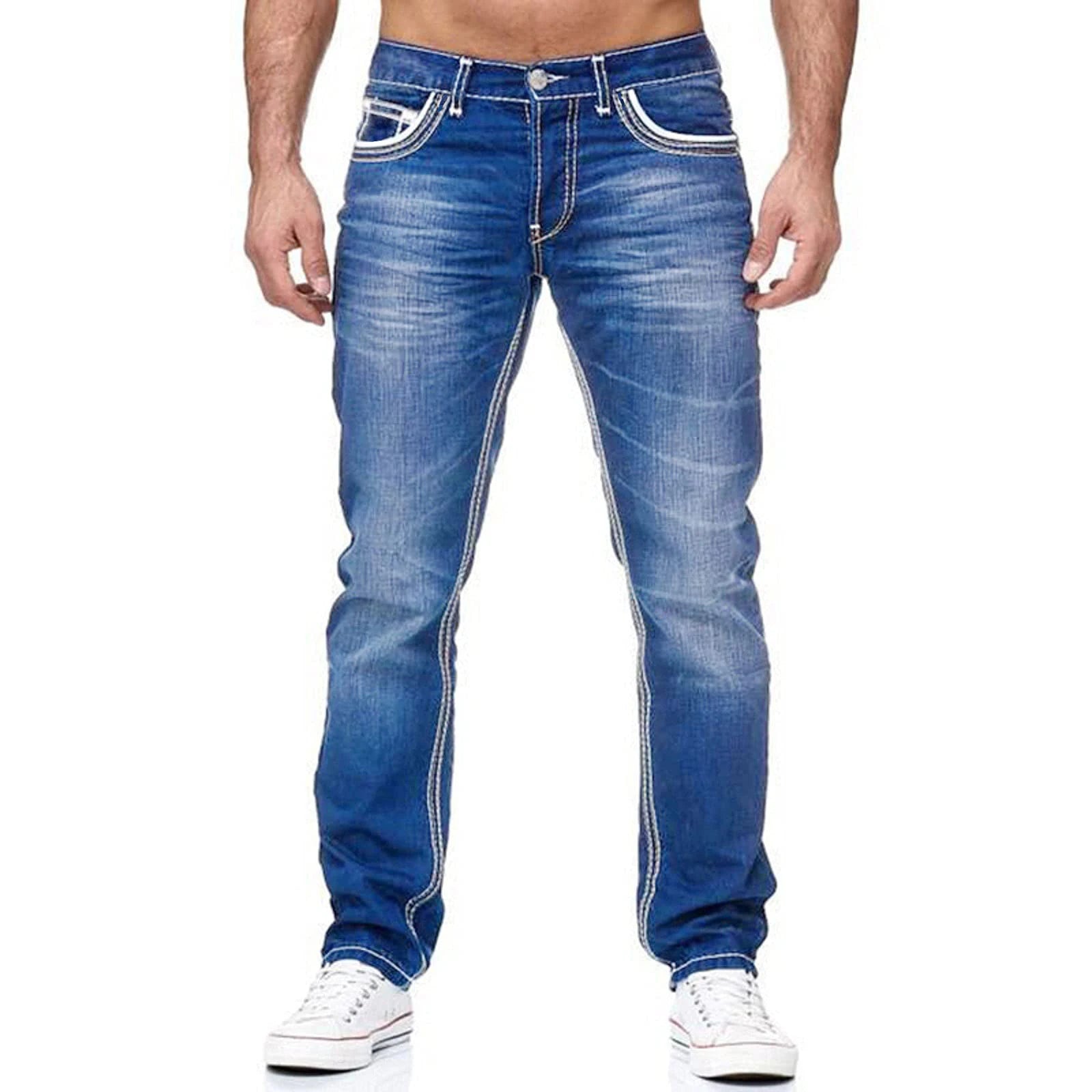 Jeans Rectos para Hombre de Mezclilla – Estilo Casual Streetwear, Negro y Azul Claro