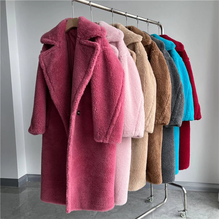 Chamarra de Invierno para Mujer, Abrigo Largo de Lana Tejida, Grueso y Cálido, Oversize, Estilo Streetwear, Abrigo Teddy Bear de Moda