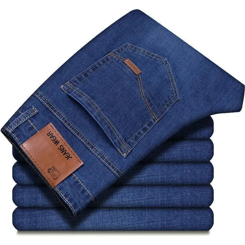Jeans Rectos de Mezclilla para Hombre – Estilo Casual de Negocios, Azul y Negro