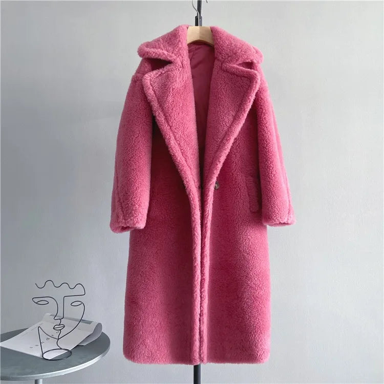 Chamarra de Invierno para Mujer, Abrigo Largo de Lana Tejida, Grueso y Cálido, Oversize, Estilo Streetwear, Abrigo Teddy Bear de Moda