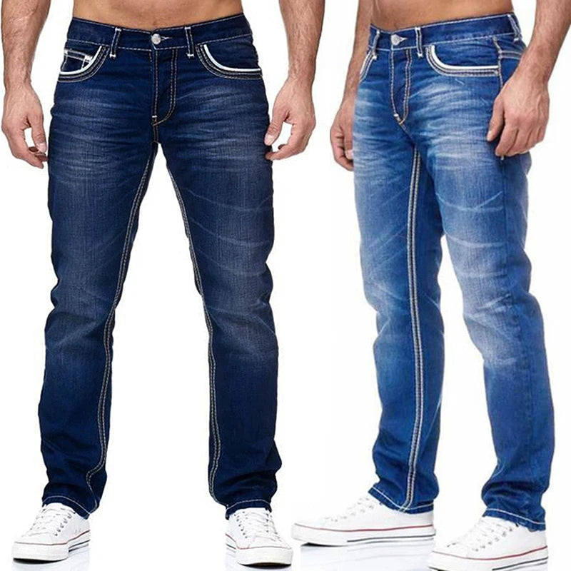 Jeans Rectos para Hombre de Mezclilla – Estilo Casual Streetwear, Negro y Azul Claro