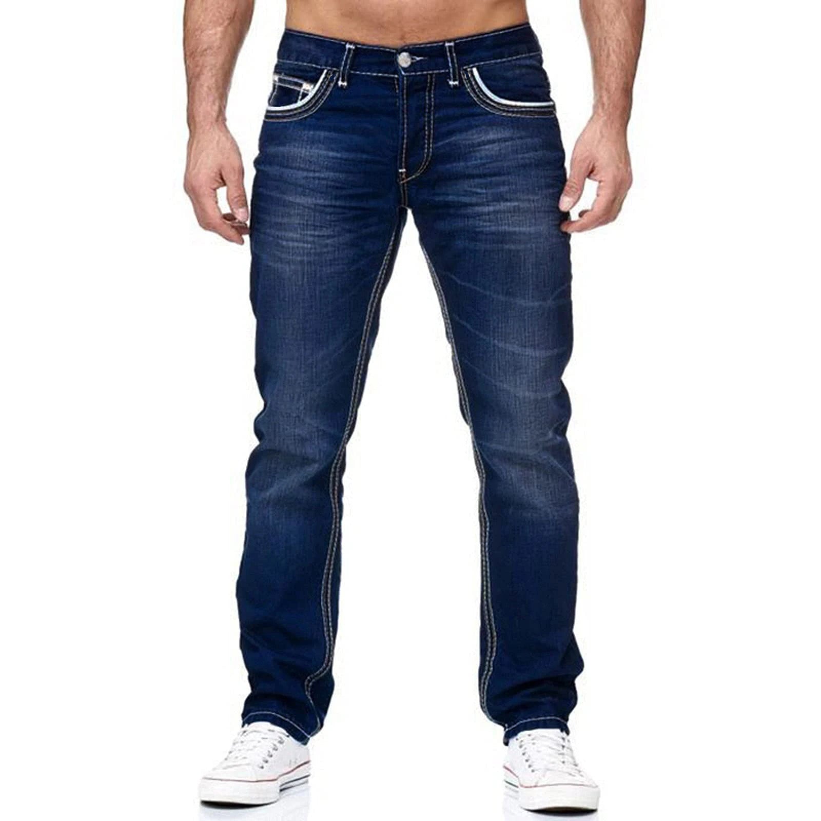 Jeans Rectos para Hombre de Mezclilla – Estilo Casual Streetwear, Negro y Azul Claro