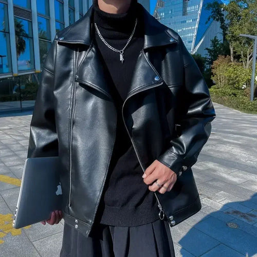 Blazer Tipo Leather Moto Hombre 2025 – Estilo Coreano