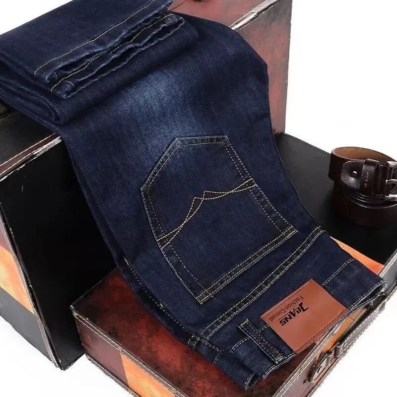 Jeans Slim Casual para Hombre de Mezclilla – Estilo Clásico, Elásticos, Negro y Azul