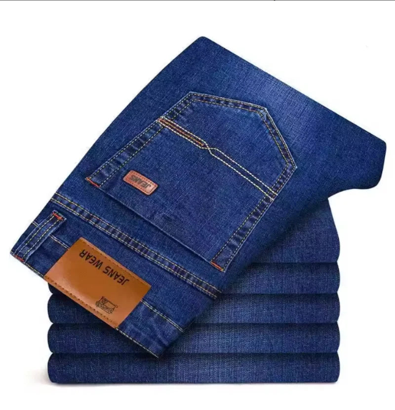 Jeans Rectos de Mezclilla para Hombre – Estilo Casual de Negocios, Azul y Negro