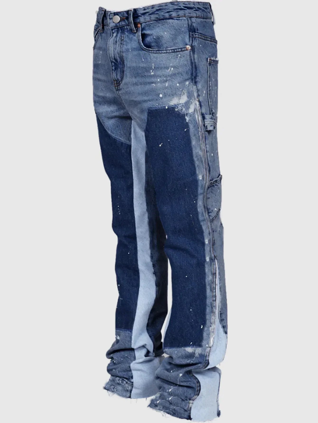 Jeans de Trabajo para Hombre de Moda Europea y Americana con Diseño Patchwork y Corte Acampanado (S–XXL)